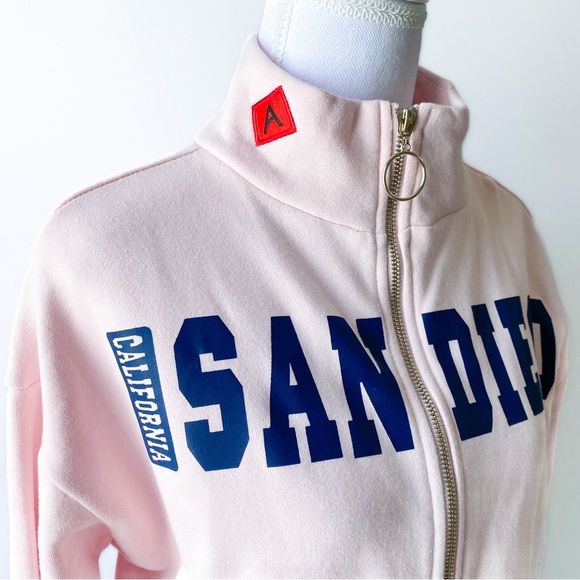 San Diego zipper light pink turtleneck bomber crop jacket - Picture 6 of 13